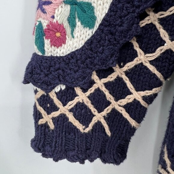 Jennifer & Company Knit Blue Floral Embroidered Sweater Jacket woman's size smal - Picture 6 of 15